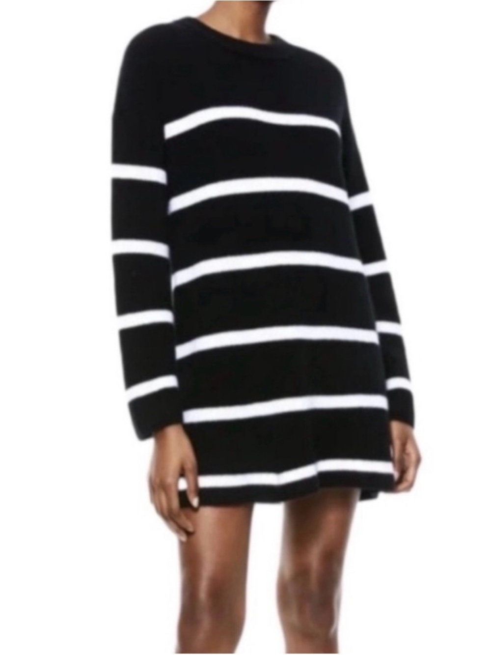 Alice + Olivia Lennie Cashmere Mini Sweater Dress  M Black White Stripes
